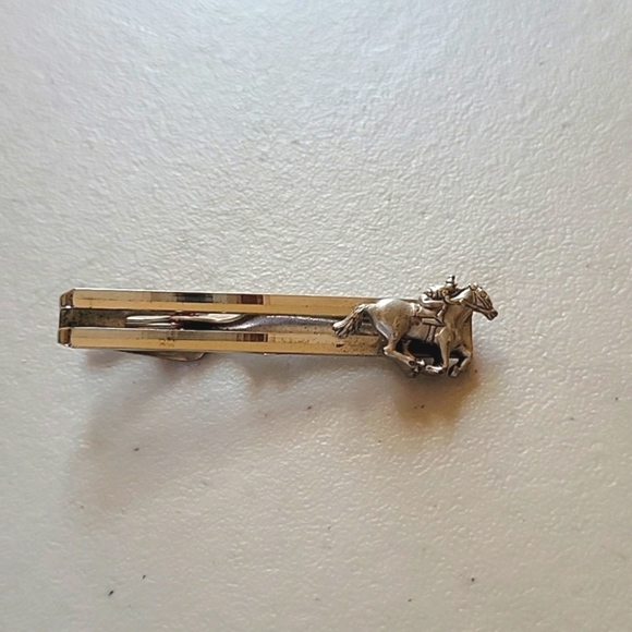 Vintage Silver-tone Horse Racing Tie Clip Clasp - Picture 1 of 4